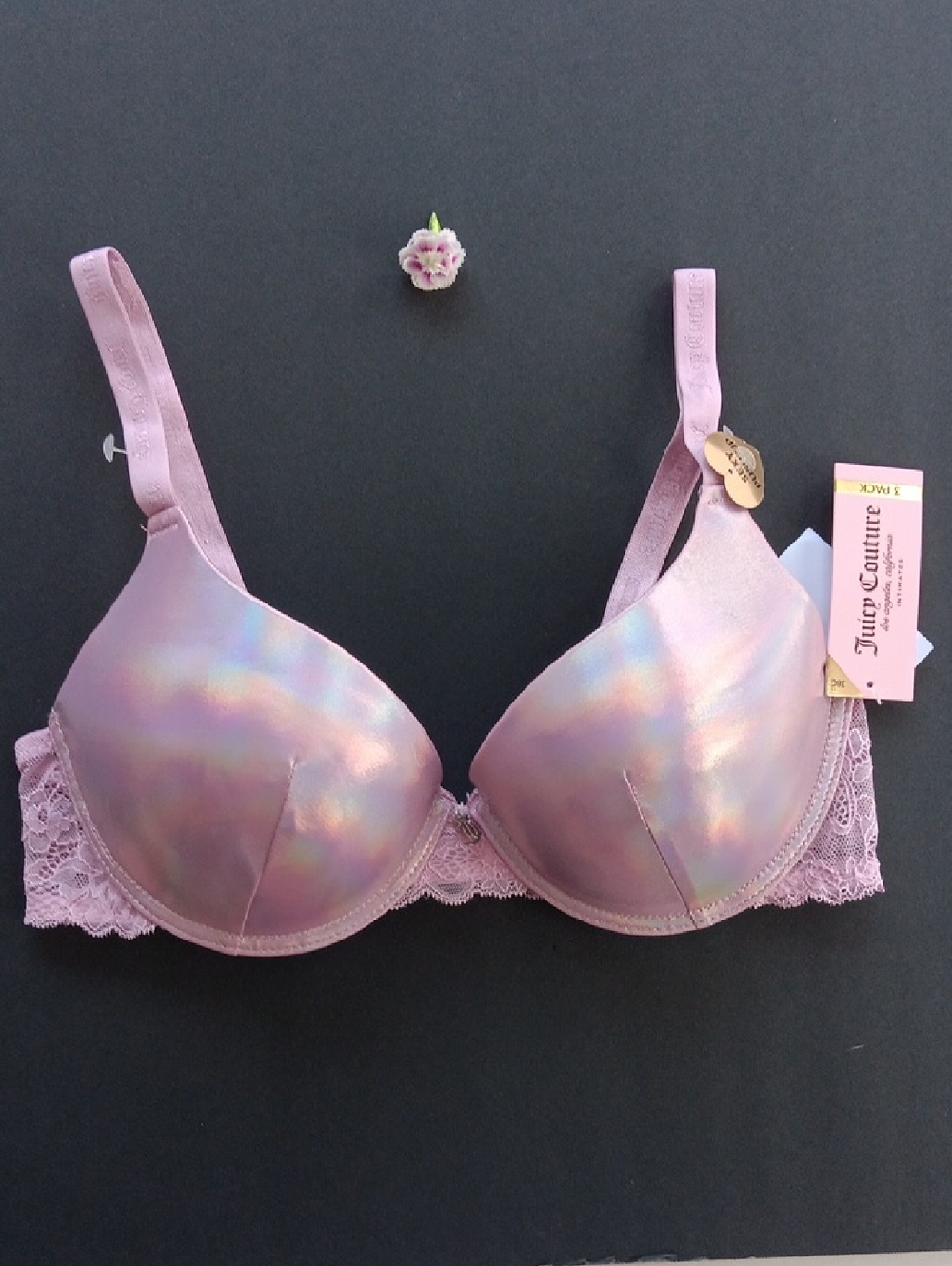 Juicy Couture New Iridescent Light Pink Lace Push-Up Bra Size38C